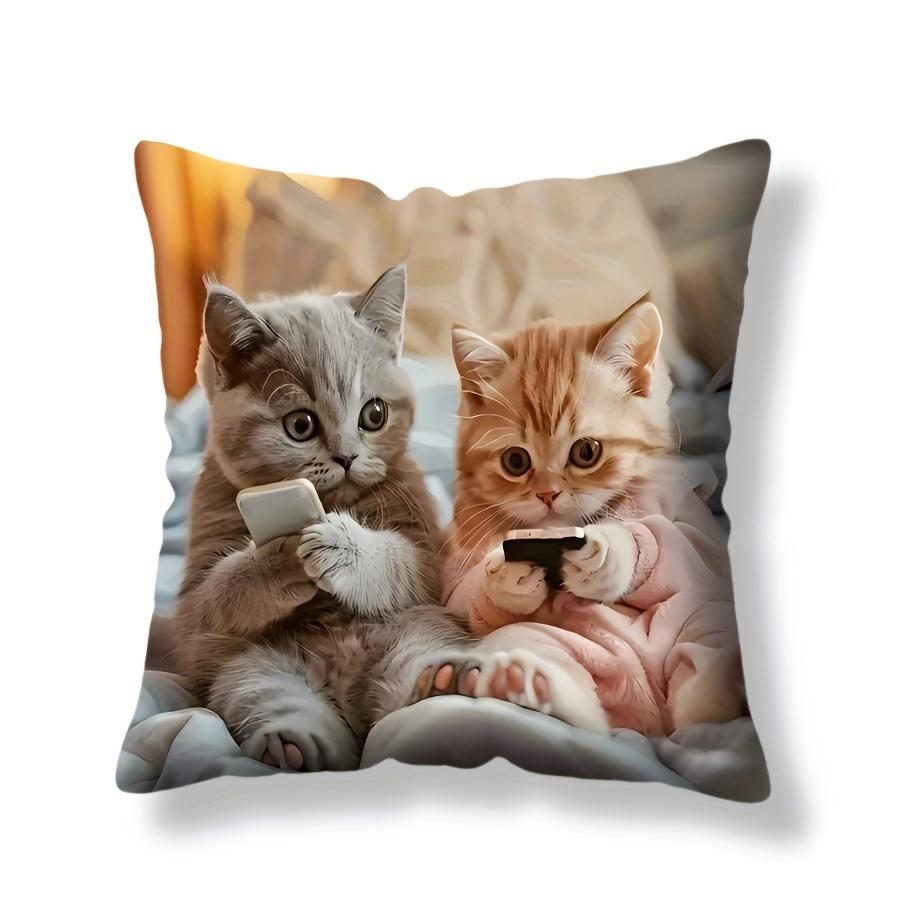 1pc Adorable Cat Print Pillowcase - 17, 7x17, 7 Inch, Cozy French Style, Machine Washable, Zippered Closure, 100% Polyester,Single-Sided Digital Print