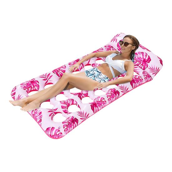 Adults Inflatable Pool Float Mat with Headrest Foldable Summer Beach Lake Float Raft Water Lounger Swimming Pool Sun Tanning Bed