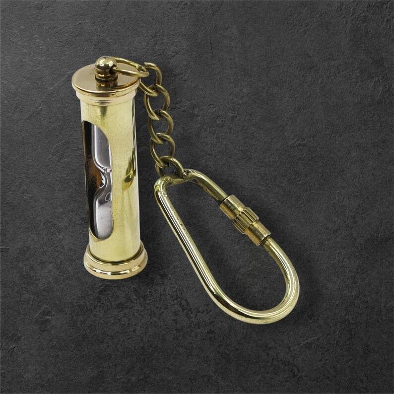 Personalised Sand Timer Keyring: Brass Hourglass Keychain