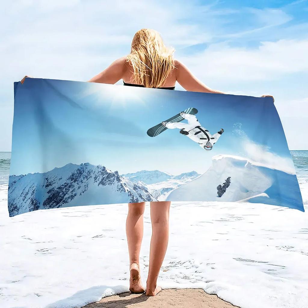 Beach Towel, Ski Print Beach Towel Oversized,Sand Free Microfiber Beach Towel Lightweight,Super Absorbent Pool Towels for Adults
