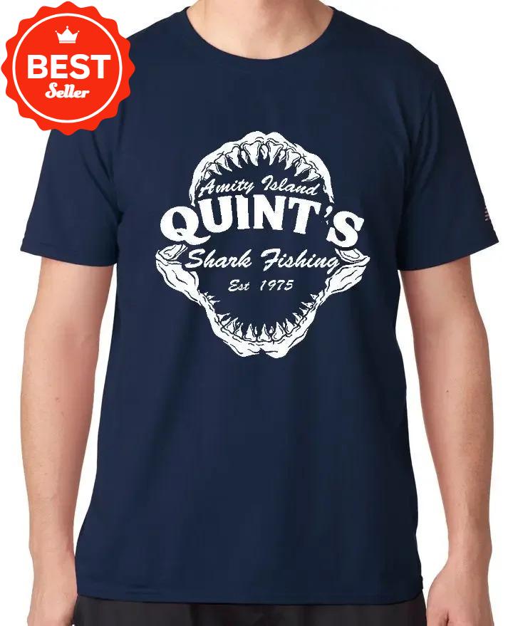 Jaws Quints Shark Fishing 70s 80s Movie TShirt 100 Cotton ONeck Summer Short Sleeve Casual Mens Tshirt Size S3XL