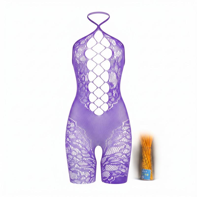 Sexy Halter Open Crotch Hollow Out One Piece Lingerie For Women
