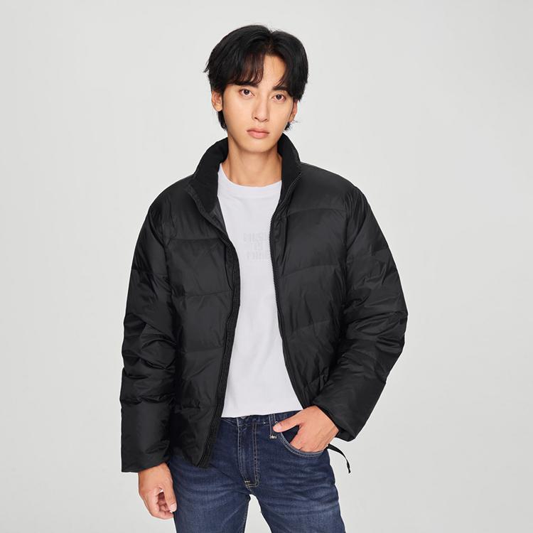 Comfortable Casual Duck Down Solid Color Zipper Long Sleeve Stand Collar Down Jacket Men outerwear Black LMT007849204579K11000