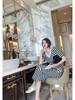 2025 Retro French Slim Striped Puff Sleeve Knit Dress