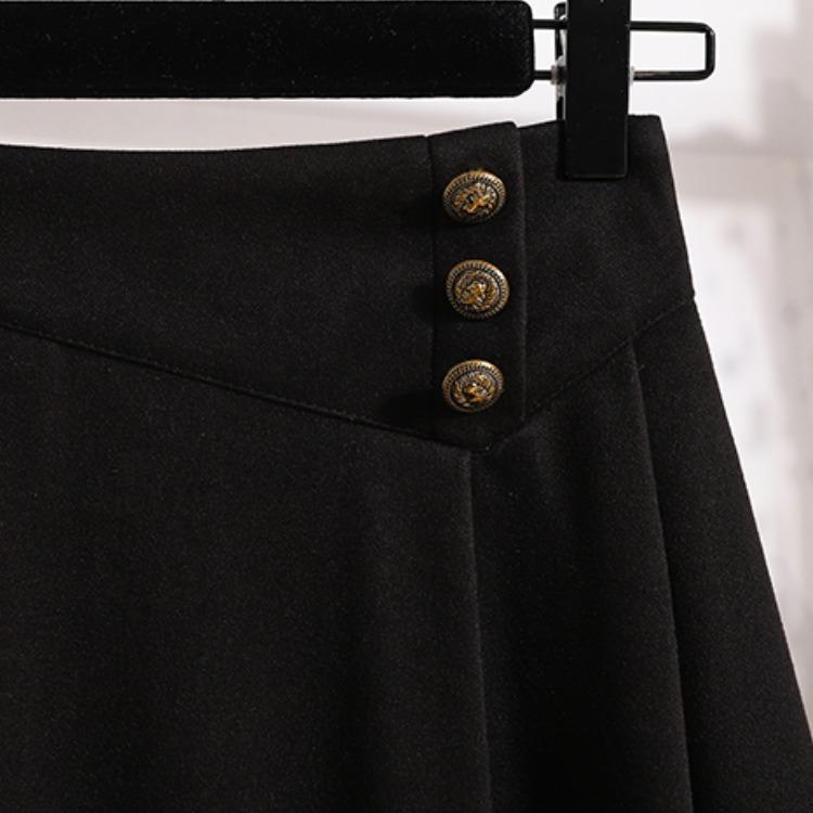 Large Size Women's Fat Mm New Winter Style Slimming and Age-reducing Solid Color Big Slim and Waist-hugging Casual Skirt