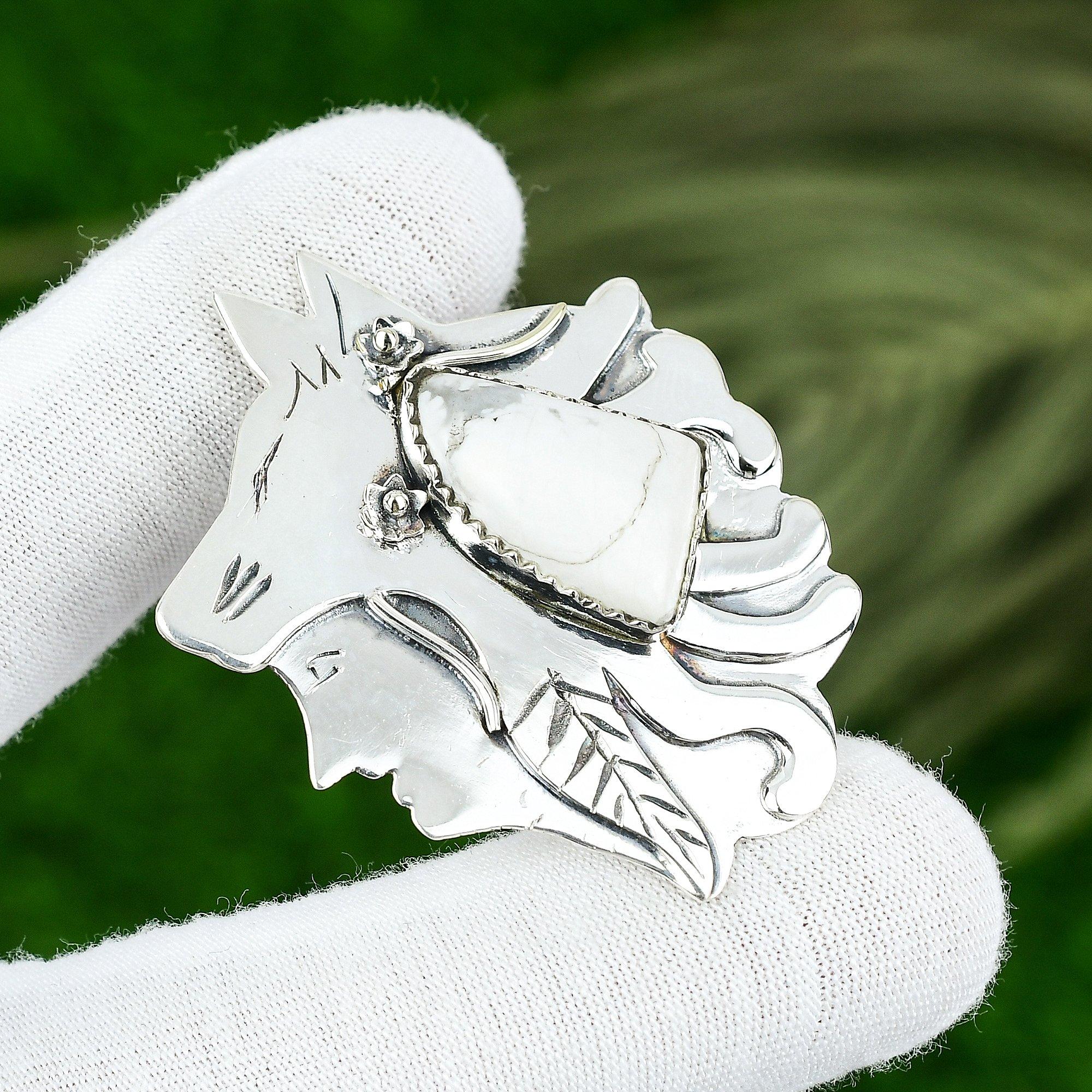 

Natural Howlite Gemstone Pendant White 925 Sterling Silver Indian Jewelry