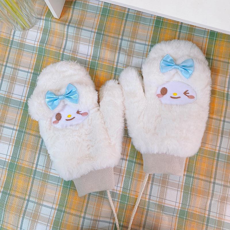 Gloves Women's Winter Versatile Cute Girl Warm Bag Finger Finger Student Windbreak Rope Plush Neck