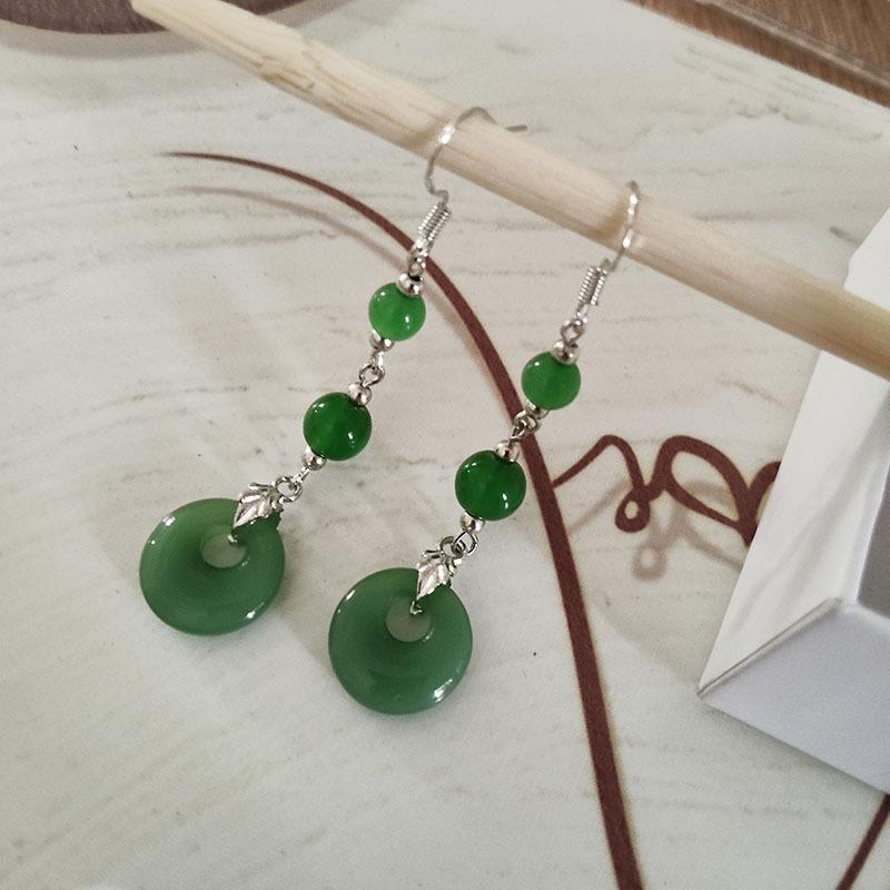 Green National Style Safety Buckle Dangle Earrings