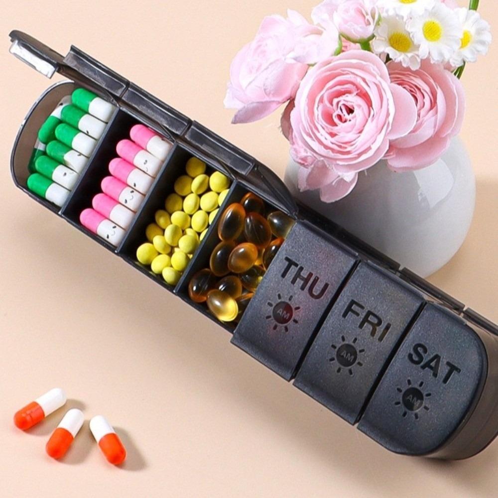 7 Days Weekly Pillbox Tablet Holder 14 Grid Medicine Splitter Box Vitamin Pill Case for Travel