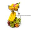 2-Tier Fruit Basket Metal  Bowl, Bread Baskets  Holder Large  Stand Organizer with Banana Hanger Black  Dish Rack Shelves