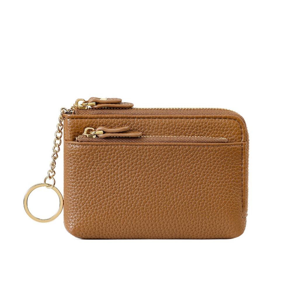 

Multi Card Slots Coin Purse Leather Keychain Wallet Portable Card Case Casual коричневый