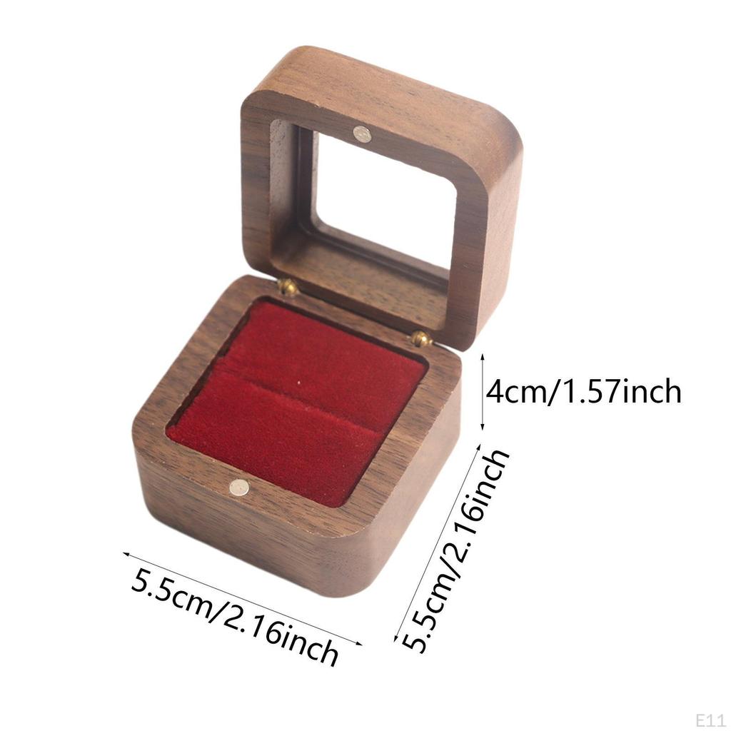 Wooden Ring Box Engagement Elegant Small Jewelry Trinket for Proposal Birthday