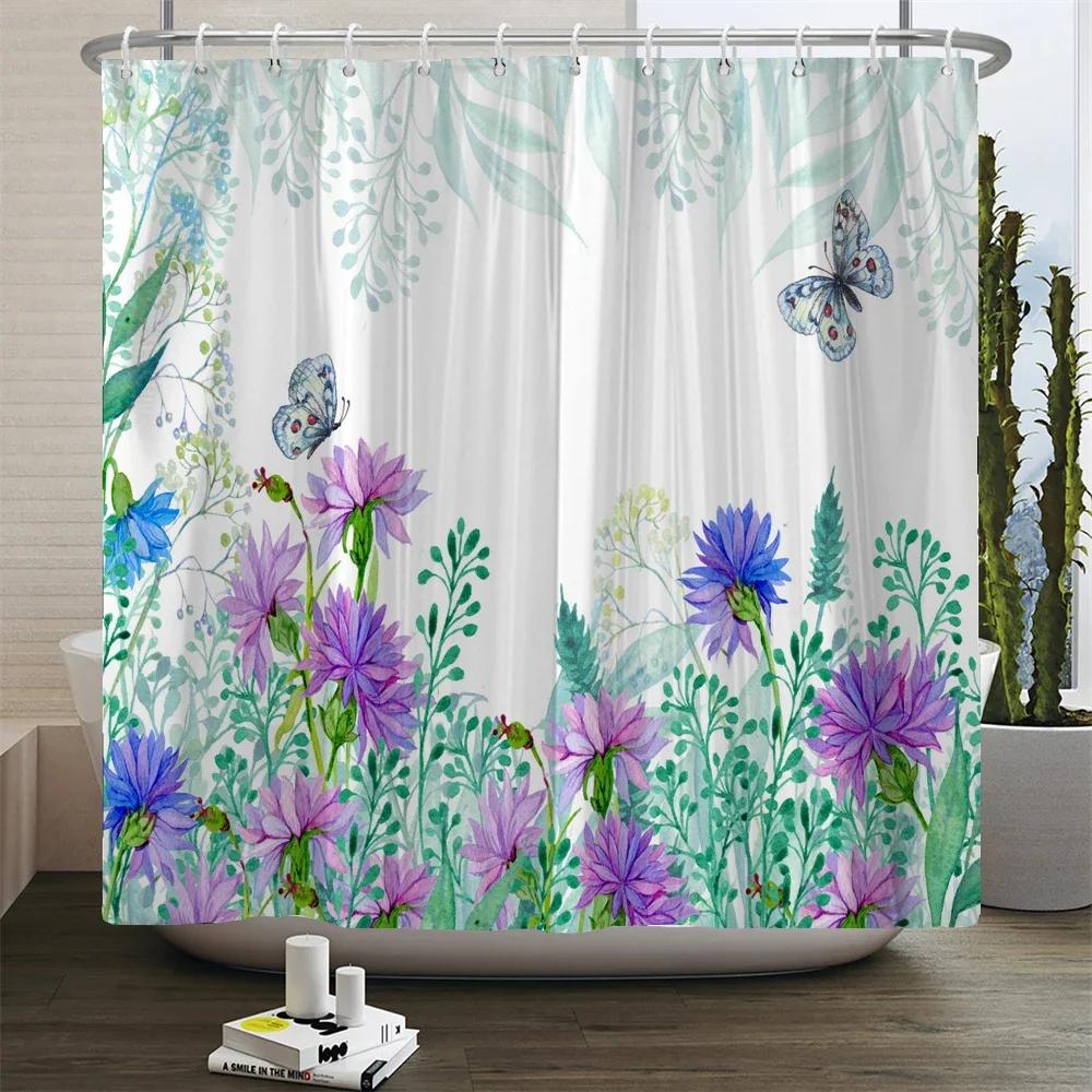 Floral Tulip Printing Flower Shower Curtain Waterproof Polyester Fabric Bathroom Curtain With Hooks 180x180cm Decorative Curtain