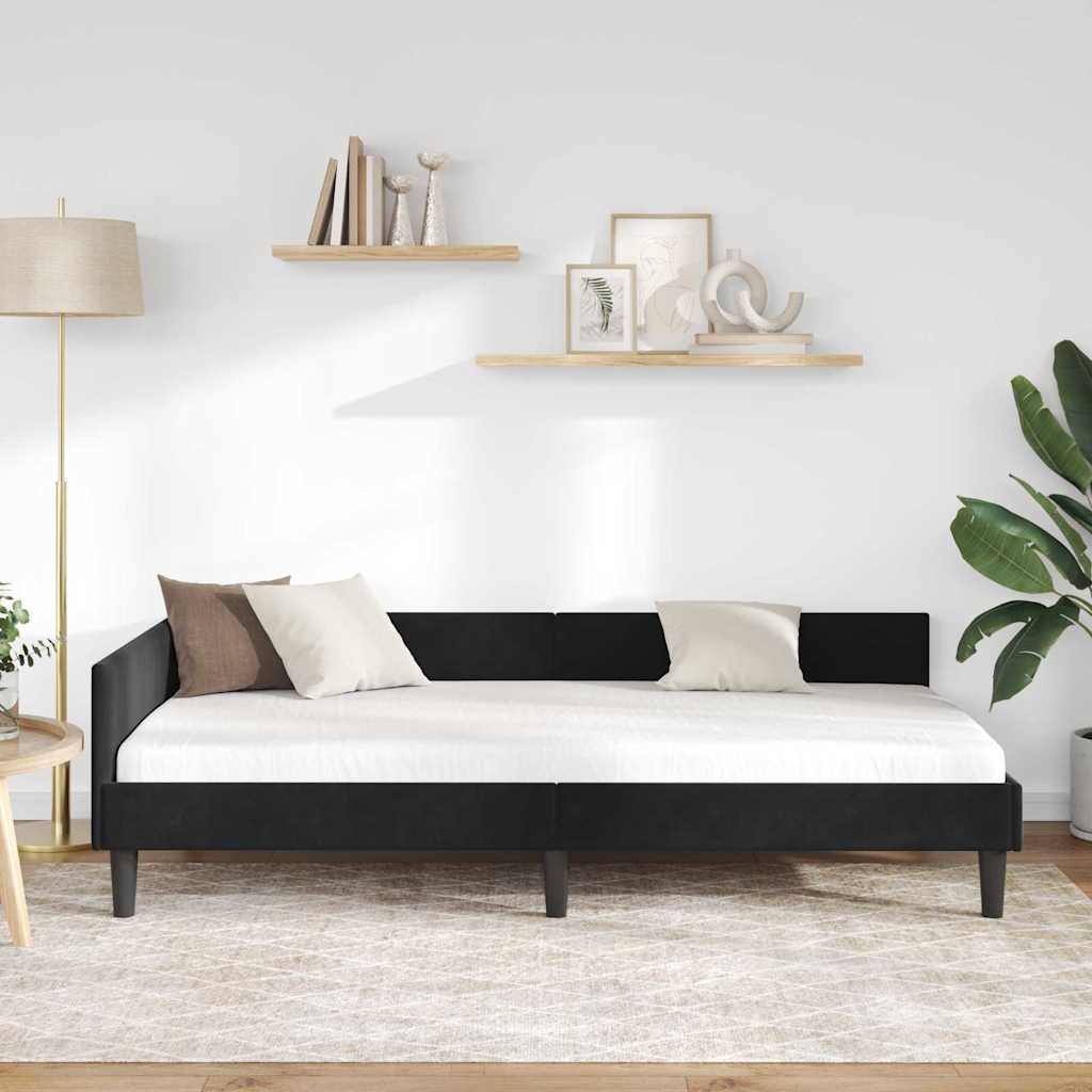 L Shaped Bed Frame with Headboard Black 100 Cm X 200 Cm Velvet
