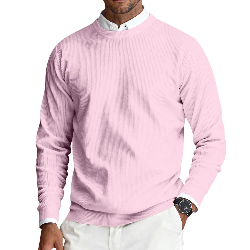 Men's Round Neck Long Sleeve Ribbed Knit Pullover
