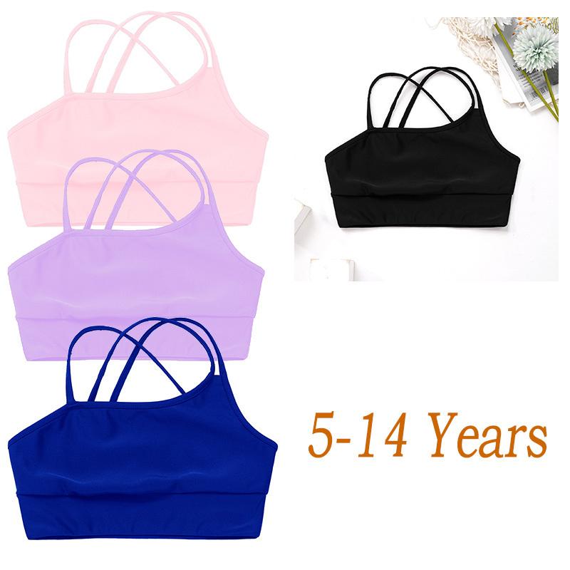 Children’s Open Back Crop Tank Top Asymmetrical Design Thin Spaghetti Straps Sleeveless for Yoga Gym Activewear