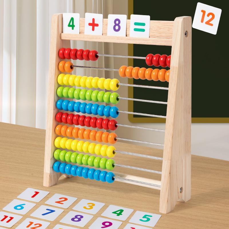1 Set Number Alphabet Card Preschool Math Learning Wooden Educational Math 10-Row Counting Toy 100 Beads With Counting Sticks