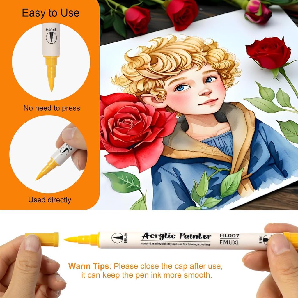 60 Colors Acrylic Paint Pens Markers,Dual Tip Acrylic Paint Markers with Brush Tip and Fine Tip,Halloween Pumpkin Painting Kit for Rock