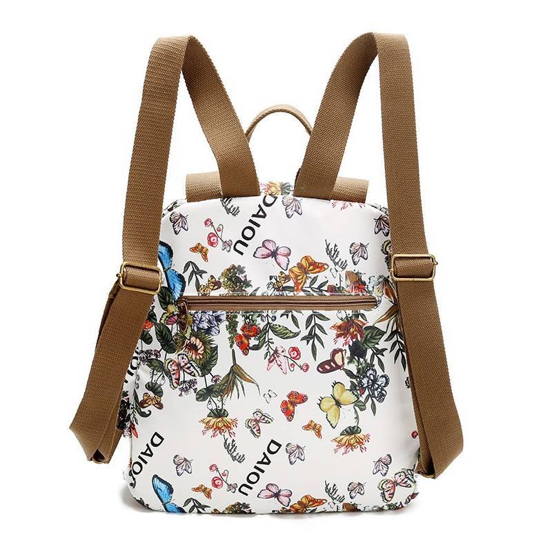 Butterfly Print Nylon Casual Travel Backpack With Waterproof Design For Outdoor Use