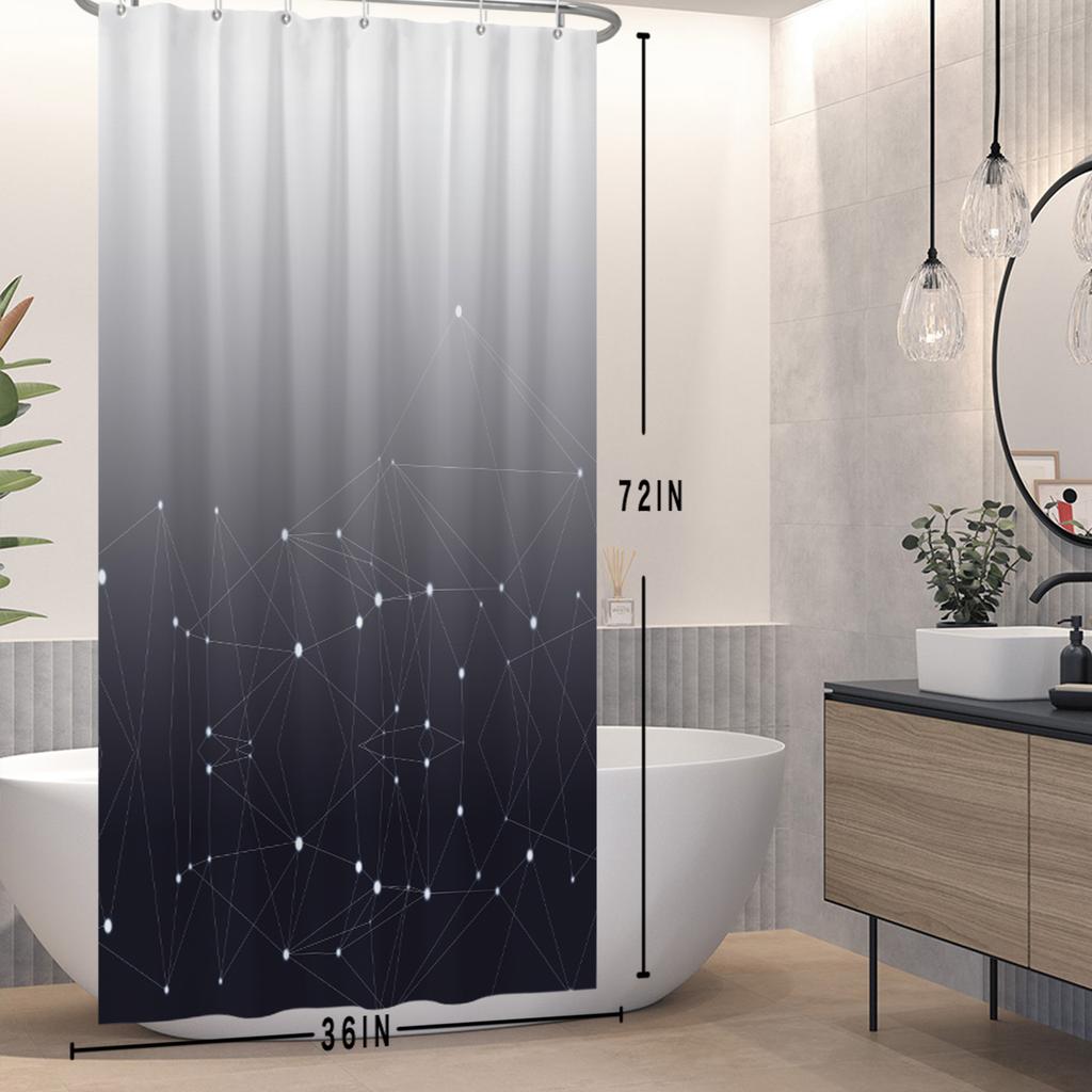 Cortina de ducha Cielo estrellado degradado Estampado de línea geométrica y puntos Cortina de baño impermeable Decoración de baño Tela de poliéster con ganchos
