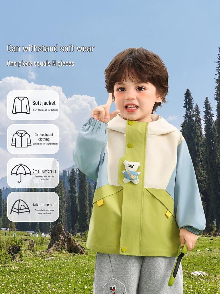 Kaka Panda Kids' Waterproof Spring Jacket: Outdoor Casual Top for Boys & Girls
