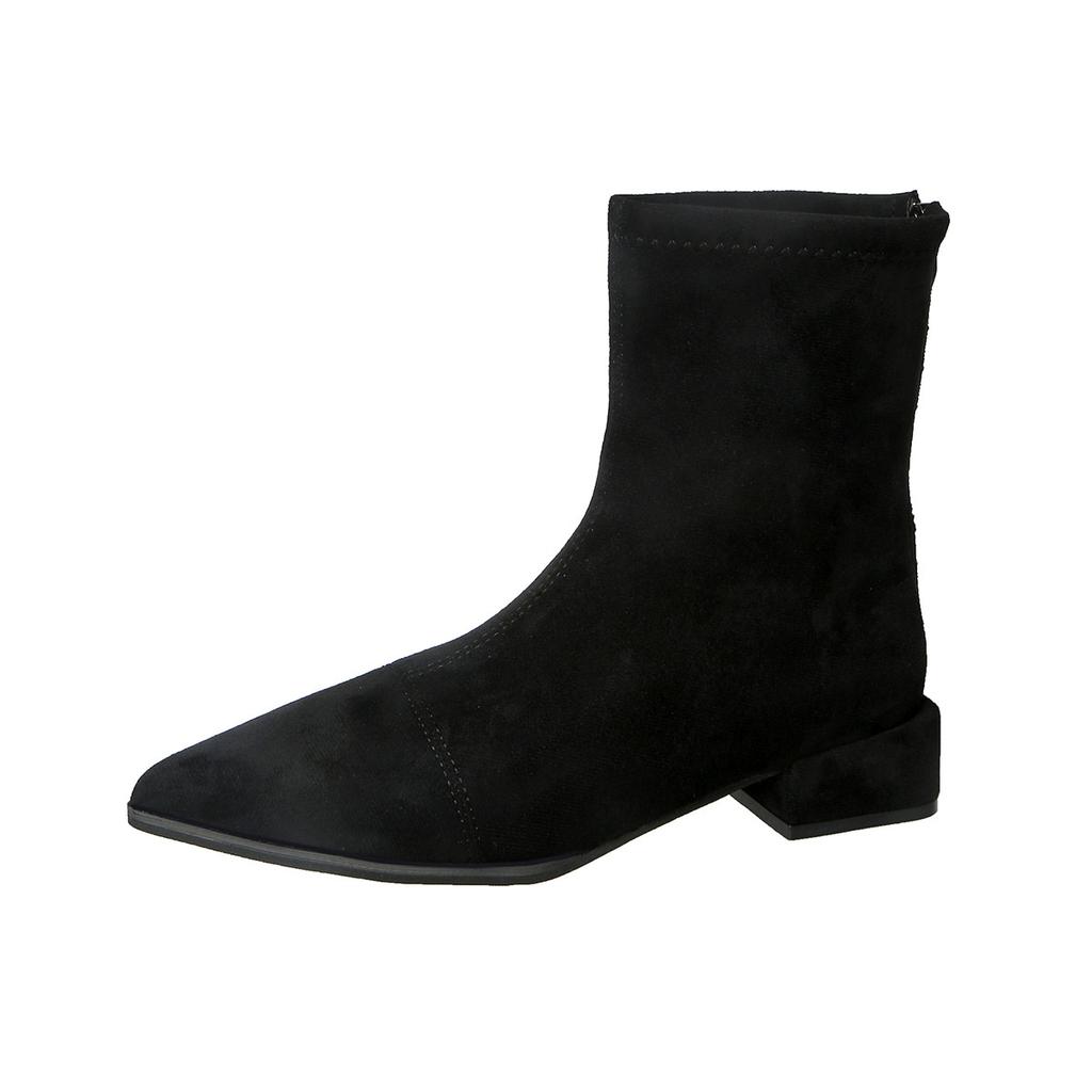 Skinny pointed middle heel Martin boots winter large size rear zipper suede short boots women