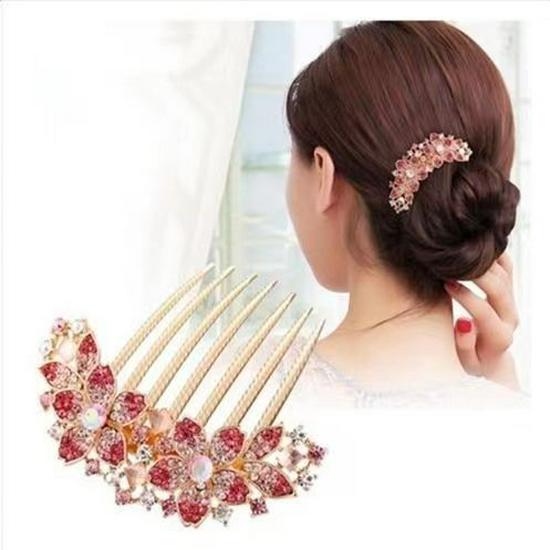 Korean Rhinestone Adult Hairpin: Seven-Tooth Metal Comb Hair Ornament