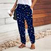 Women Polka Dot Printing Pants Lace Up Elastic Waist Loose  Trousers Casual Long Pants Trousers with Pockets