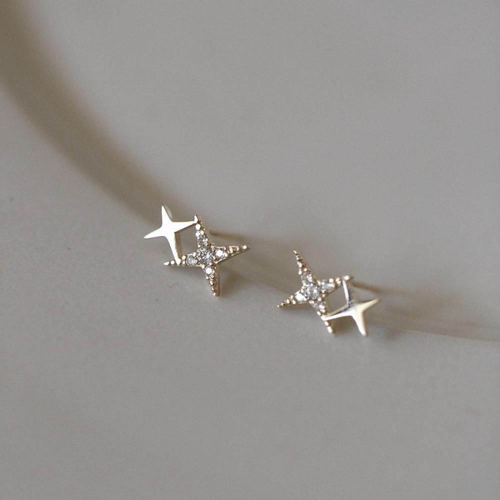 Star Stud Earrings Four-pointed Star Little Star Earrings Mini Earbone Studs