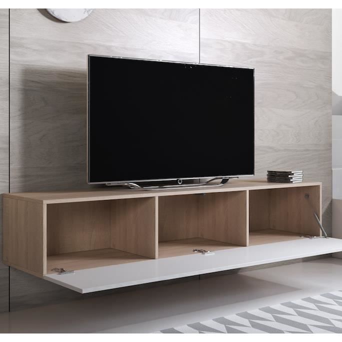 Meuble TV Luke H2 (160x30cm) couleur sonoma et blanc