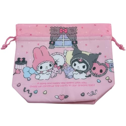 Santan My Melody & Kuromi Insulated Foldable Drawstring Lunch Bag, Insulated Lunch Bag, Bento Box Bag, Lunch Tote, Lightweight, Compact, Shopping Bag,