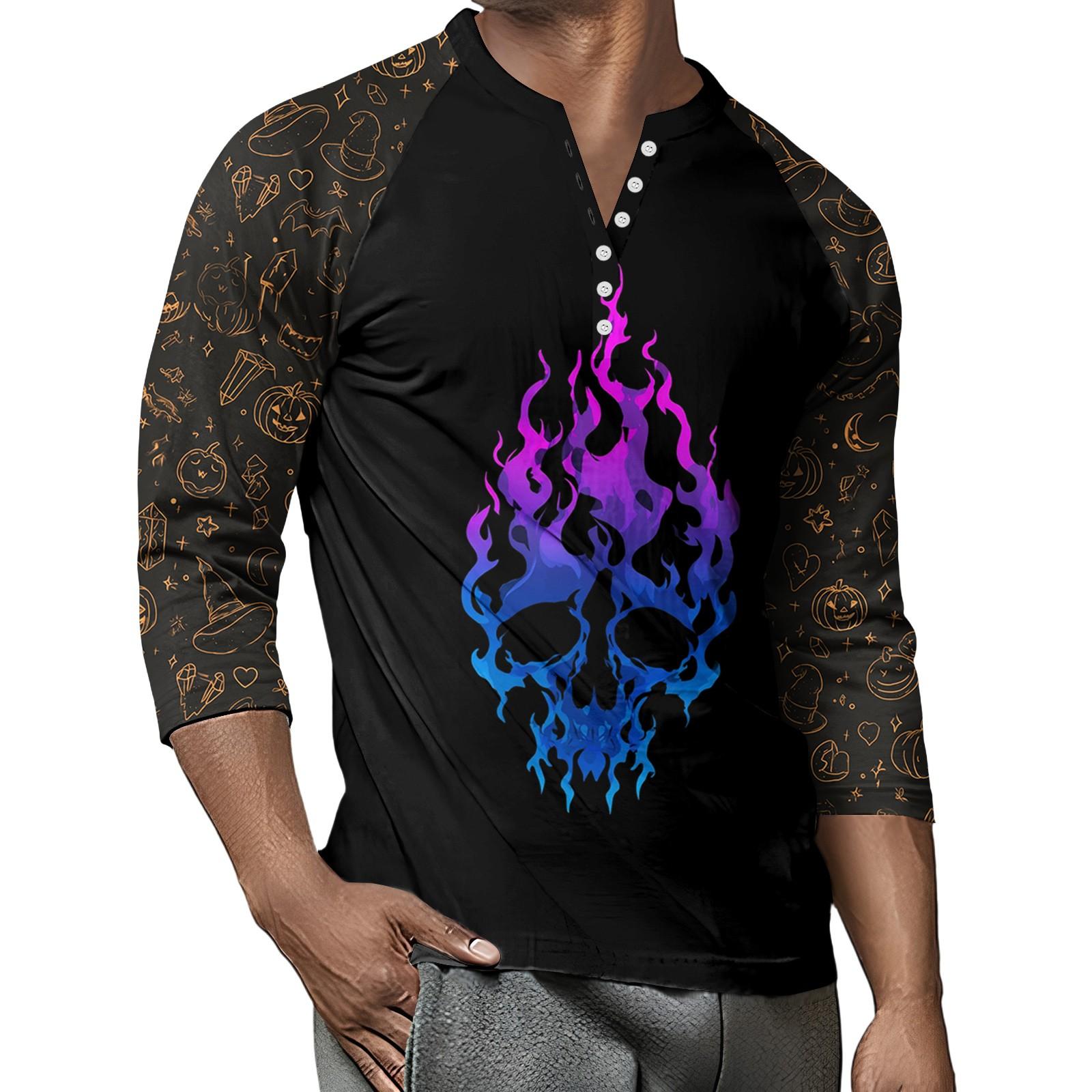 

Мужской контрастный топ реглан на пуговицах с рукавом 3/4 M тёмно-синий