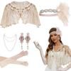 Set Accesorii Petrecere Gatsby: Bentiță cu pene, Colier de perle, Pipa, Mănuși, Șal - Esențiale pentru costum retro Hepburn.