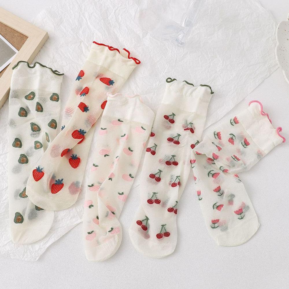 

5 Pairs Ruffles Mesh Breathable Socks Embroidery Summer Thin Socks Lace Stockings For Women s Girls 5 Pairs