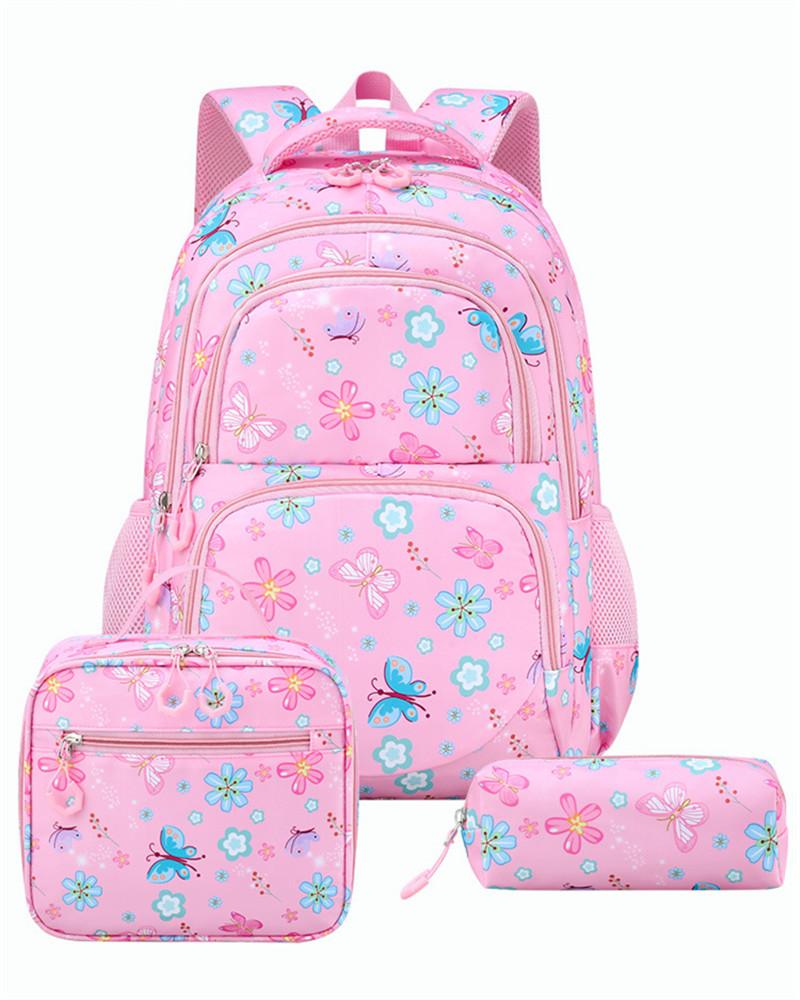 3 Stuks/Set rugzakken met bloemenprint voor kinderen Leuke schooltas voor tienermeisjes Waterdichte schooltassen Met lunchtas Etui white
