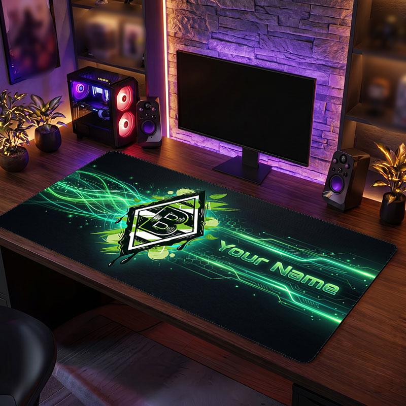 Tappetino per Mouse Grande Personalizzato Borussia Mönchengladbach, Stampa Testo Nome Personalizzato, Tappetino da Scrivania Antiscivolo con Logo Calcio, Regalo per Gamer
