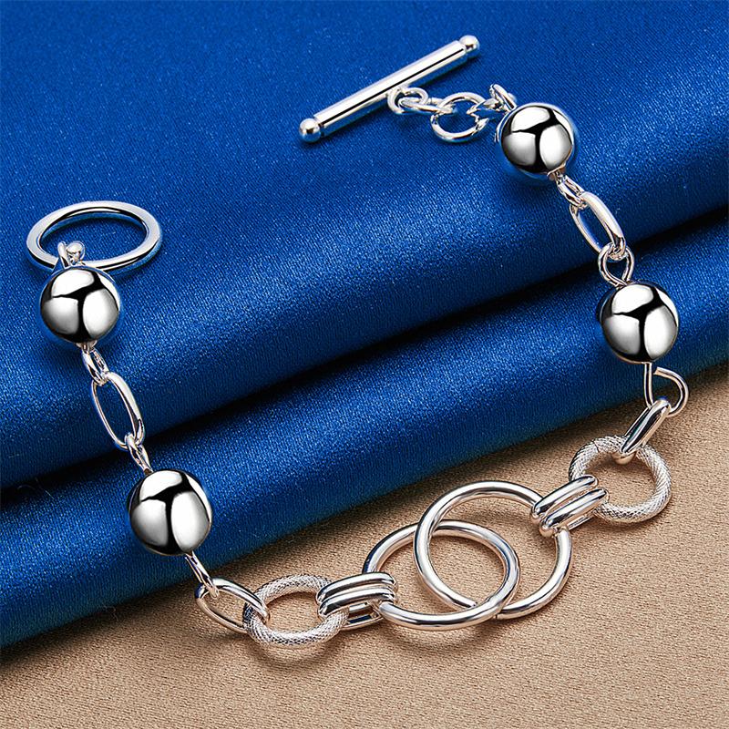 925 sterling silver 8-inch smooth bead bracelet, fashionable women's wedding party jewelry accessories