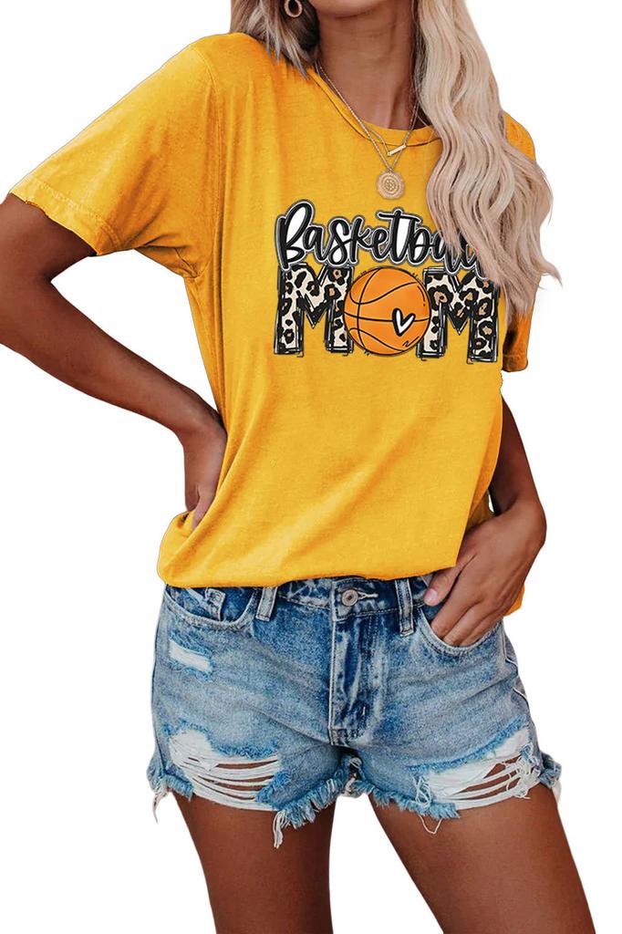 Summer crewneck Tshirt basketball mom print new loose fashion shortsleeved top Womens casual pullover