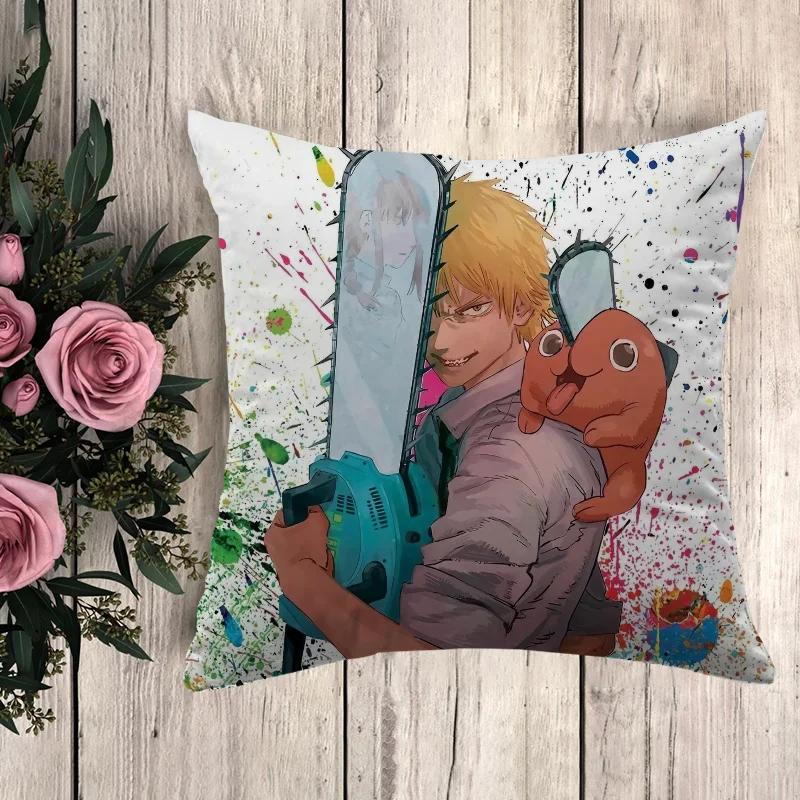 Anime Pillow Chainsaw Man Throw Pillows Pilow Cases Decorative Pillowcase Fall Decor Cushion Cover Car Decoration