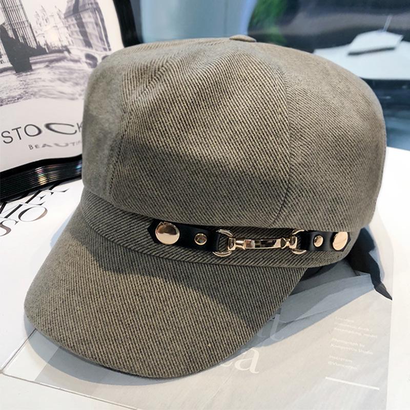 Women's Spring & Autumn Fashion Rivet Buckle Beret - Retro Korean Style, Elegant & Versatile Newsboy Painter Hat
