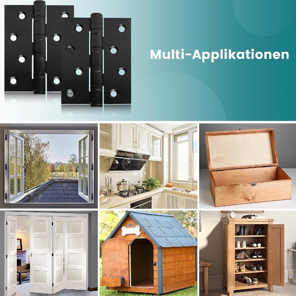  2-Piece 10x7.8cm Heavy-Duty Stainless Steel Door Hinges With 16 Screws – Black/Gold/Silver – For Entry Doors, Cabinets, Windows, Toolboxes