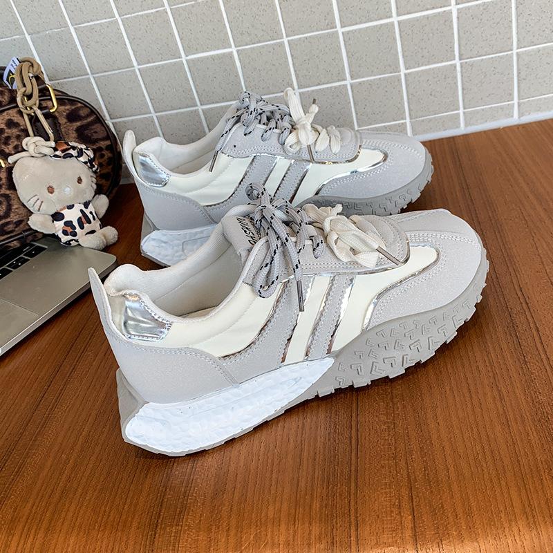 

New spring and autumn sports shoes running casual and comfortable versatile women s thick soles lightweight round head tide 40 серый