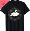 Swan Art Roses Wreath Designs Cute Swans TShirt Print On Demand Cotton Couple Kawayi Vintage T Shirt  Mens T Shirt Ropa Hombre