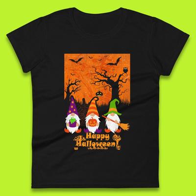 Happy Halloween Gnomies Spooky Witch Gnomes Scary Halloween Trees Gnome Lover Womens Tee T Shirt Mens Tops Unisex Top