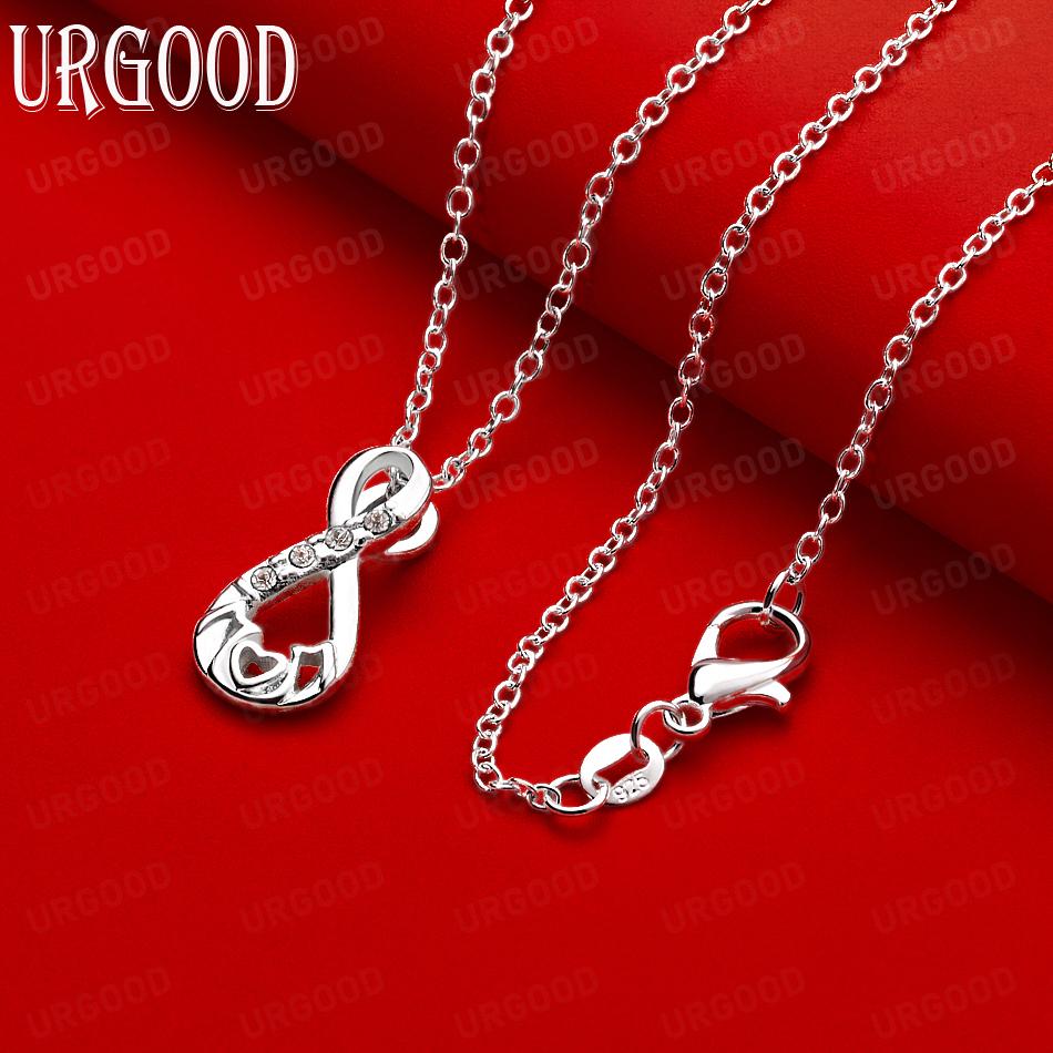925 Sterling Silver Infinity Symbol Heart AAA Zircon Pendant Necklace - Stylish Evening Jewelry