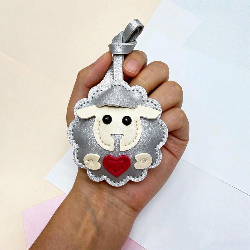 Cute Leather Sheep Shape Bag Charm For Backpack Purse Decor Sheep Hanging Ornament For Girls Gift