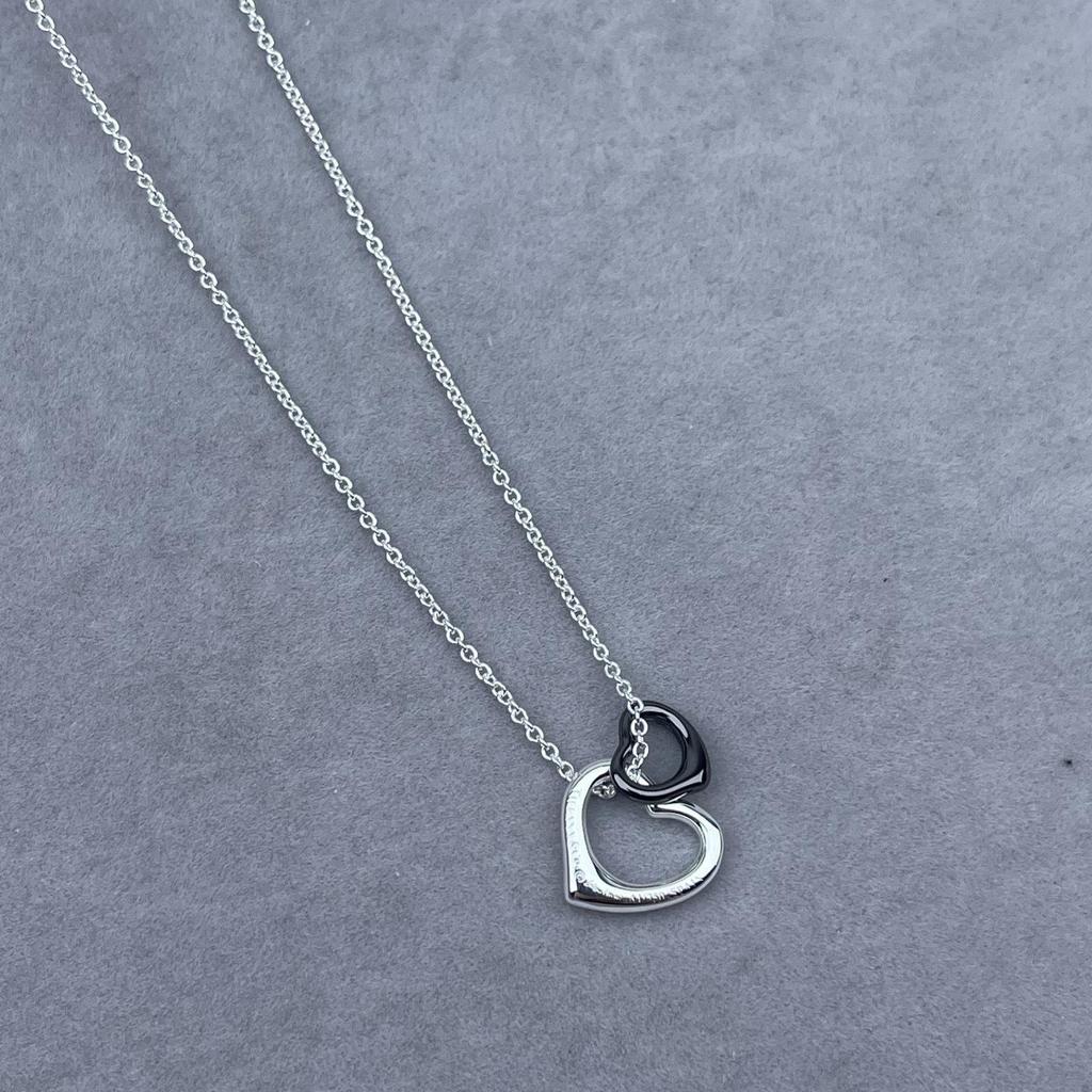 Collar con Colgante de Corazón de Plata de Ley 925 para Mujer Familia T con Diamantes y Esmalte, Cadena Clavicular Azul Clásico, Colgante para Mejor Amiga