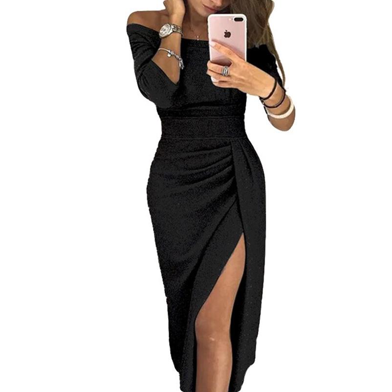 Elegant Women's Off Shoulder Long Sleeve Bodycon Evening Cocktail Party Dress
