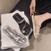 Flat-bottomed Cool Slippers Women's Summer Wear 2025 New Rhinestone Fairy Wind Soft Bottom Non-slip Toe Beach One-word Drag