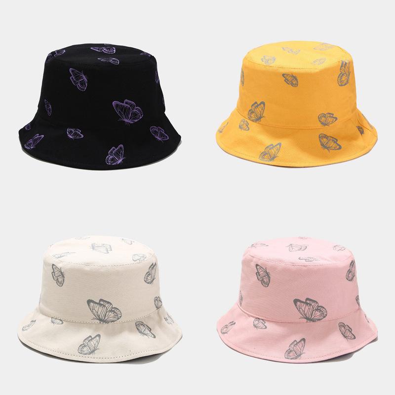 Basin hat female summer street double-sided butterfly bucket hat outdoor sun hat small fresh sunscreen bucket hat tide